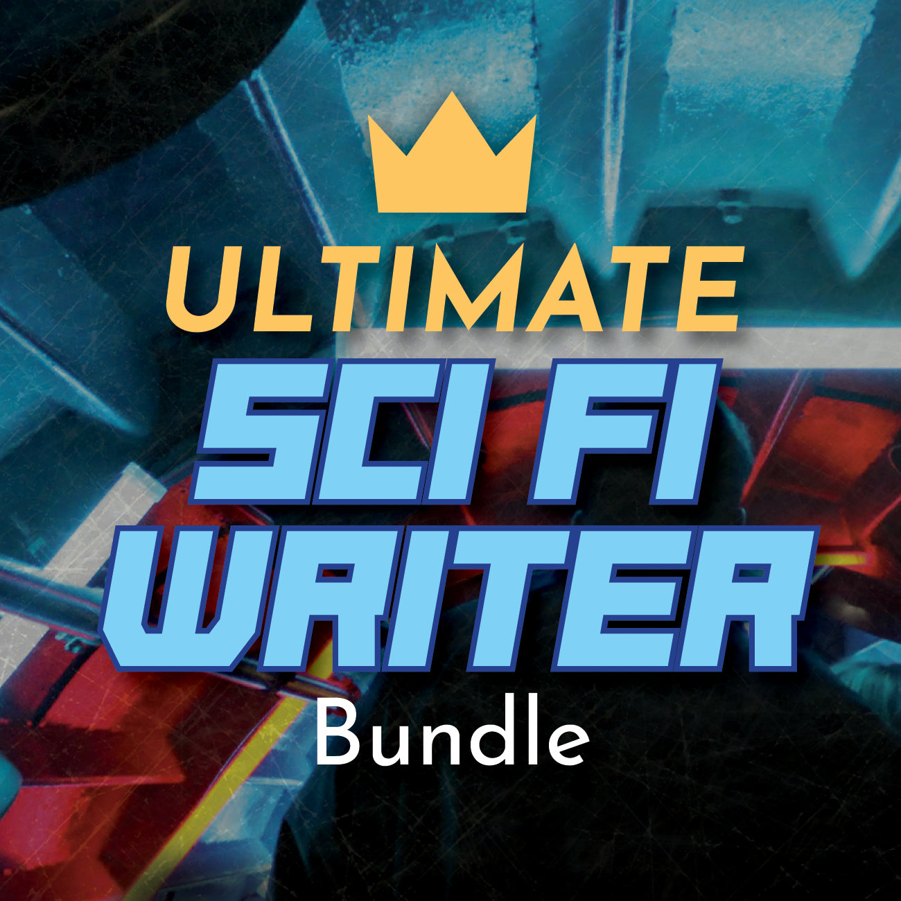 Promotional graphic for 'Ultimate Sci Fi Writer Bundle' with futuristic design elements.