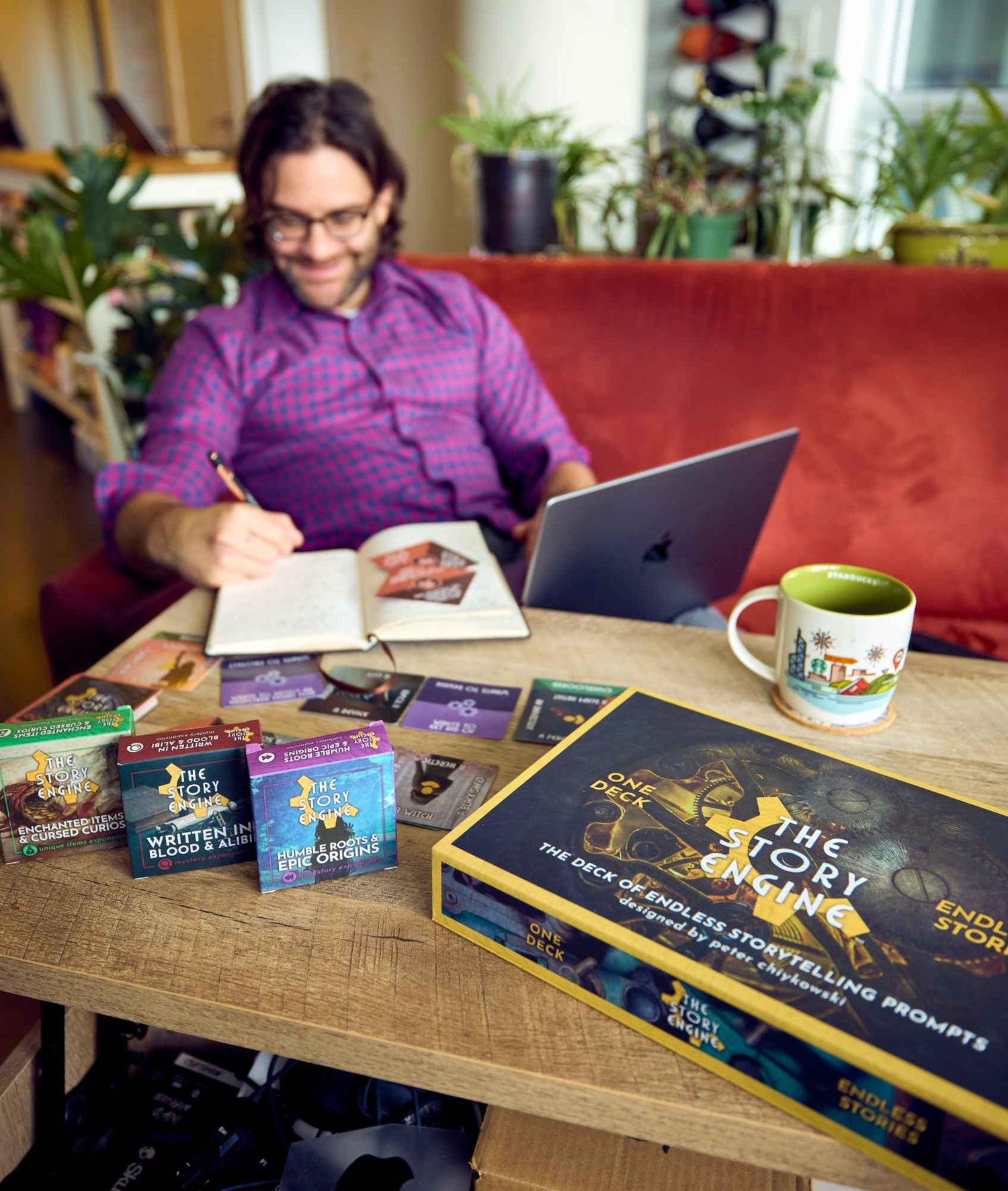 A writer using story cards to create an original story